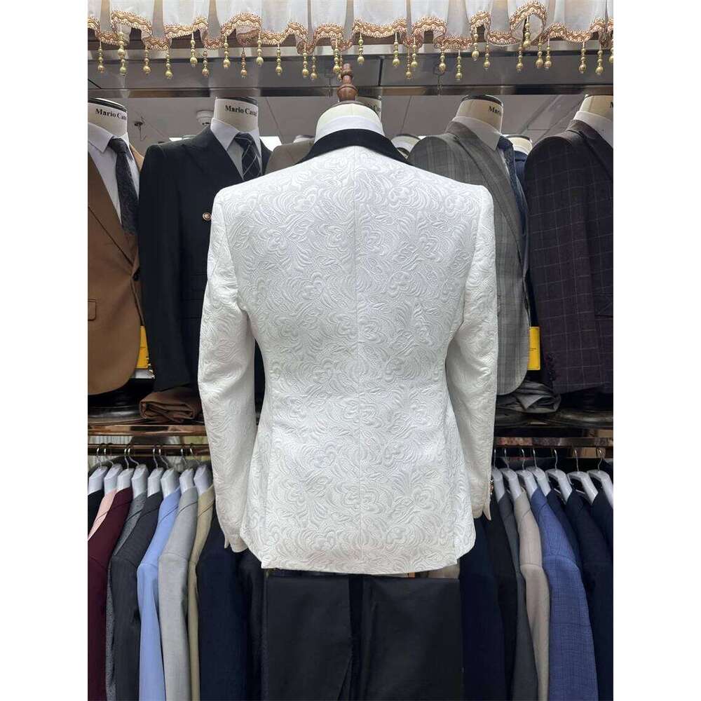 3 Pcs Floral Groom Tuxedo for Wedding Black Shawl Lapel Formal Men Suits Set Jacket with Pants Vest Ready to Ship ZD10