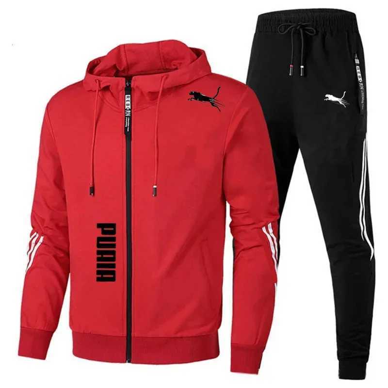 Mens Spring Autumn Tracksuit Set Long Sleeve Hoodie And Joggers 2-Piece Fitness Running Sportswear Casual Clothing s10 M260320