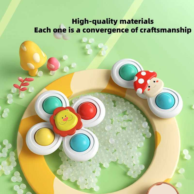 3PC Set Suction Cup Spinning Cartoon Animal Spinner Toys For Kids Window High Chair Tray Bath Table Travel for Children Gift Y260319