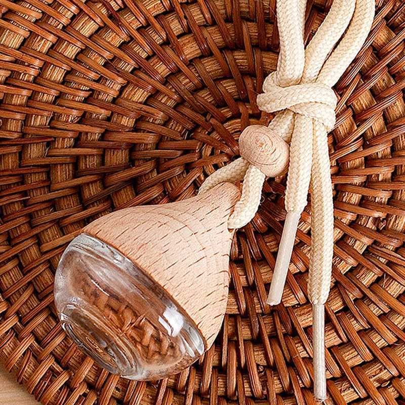 6ML Empty Car Air Freshener Pendant Perfume Glass Bottle With Wooden Caps Refillable Car Essential Oil Diffuser Bottle H260319