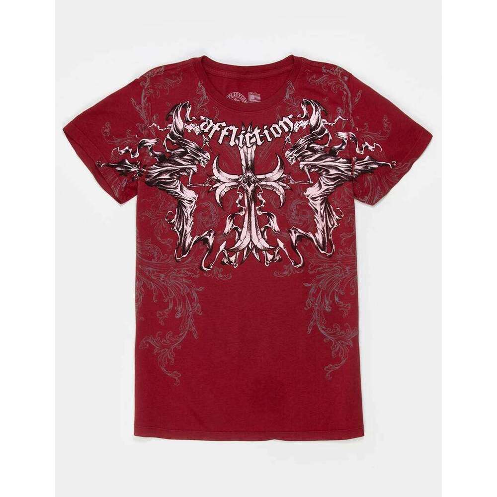 2000S Affliction Retro Shirt Women Red Cotton Round Neck Washed Shirt Hip Hop Couple American Wear Goth T Shirts