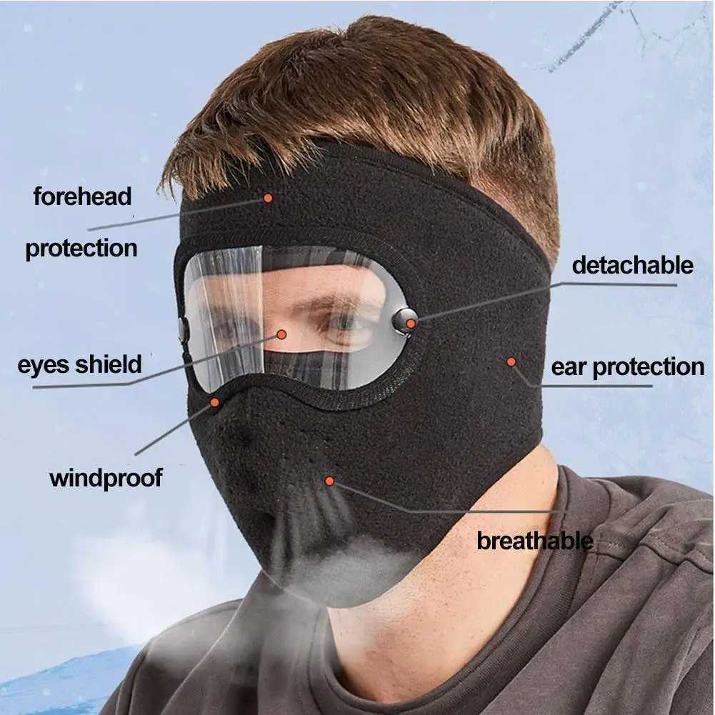 Unisex Winter Windproof Mask Thickened Warm Fleece Breathable Motorcycle Cycling Face Mask With HD Anti-fog Goggles Warm Scarf M260320