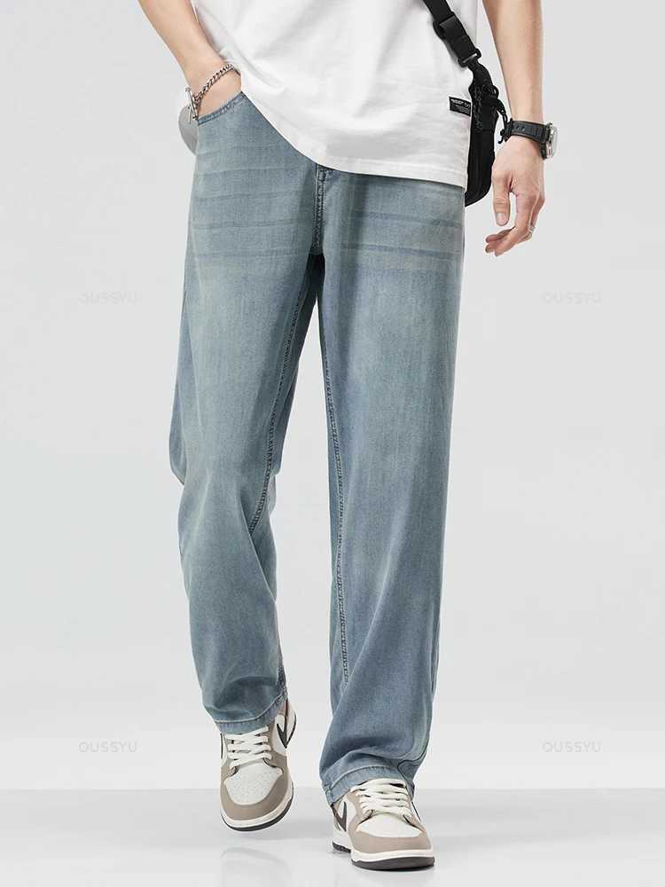 High Quality Brand Clothing Lyocell Fabric Mens Jeans Classic Business Straight Denim Pants Work Trouser Male Plus Size 40 42 D260320