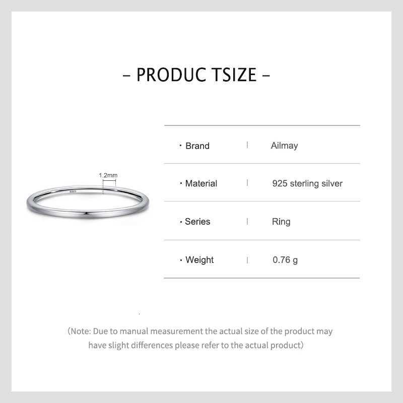 Ailmay Solid 925 Sterling Silver Minimalism Simple Smooth Stackable Finger Ring For Women Girls Party Accessories Jewelry Gifts H260320 - view 6
