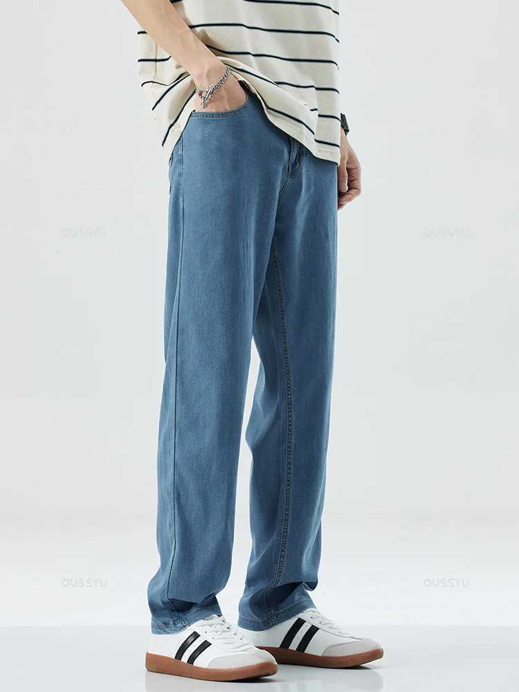 High Quality Brand Clothing Lyocell Fabric Mens Jeans Classic Business Straight Denim Pants Work Trouser Male Plus Size 40 42 D260320