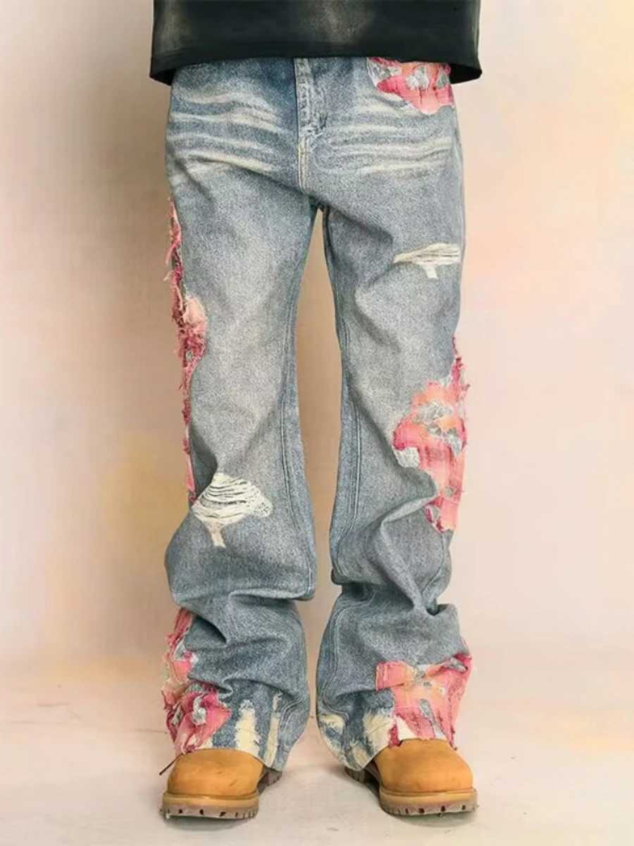 High Street Hip-Hop Flared Jeans for And Summer Street Design Splicing Mopping Pants for Outdoor Kpop Demon Halloween Jor D260320