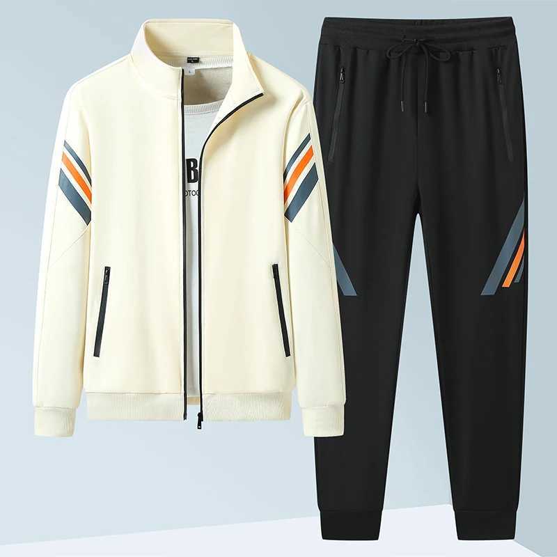 Casual Athletic Sweater Trouser Long Sleeve Sweatsuits Suit Men Sport Cardigan Stand Collar Sweatshirts Pant Sweatpants 2Pcs Set M260320