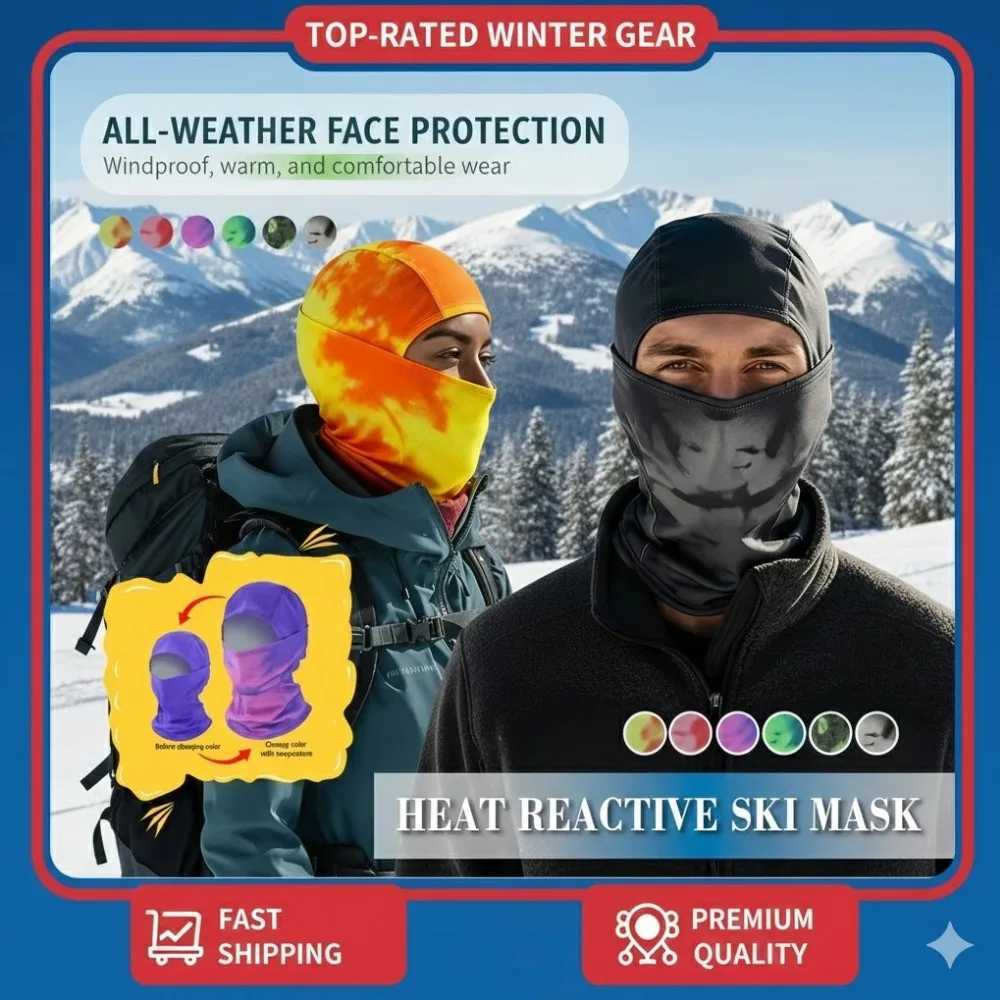 Heat Reactive Balaclava Unisex Temperature Sensitive Color Change Ski Mask Full Wrap Motorcycle For Hiking Cycling M260320