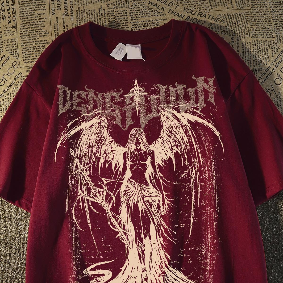 2025 Summer Unisex West Coast Retro Graphic T-Shirt High Street Cotton Short Sleeve Streetwear Top