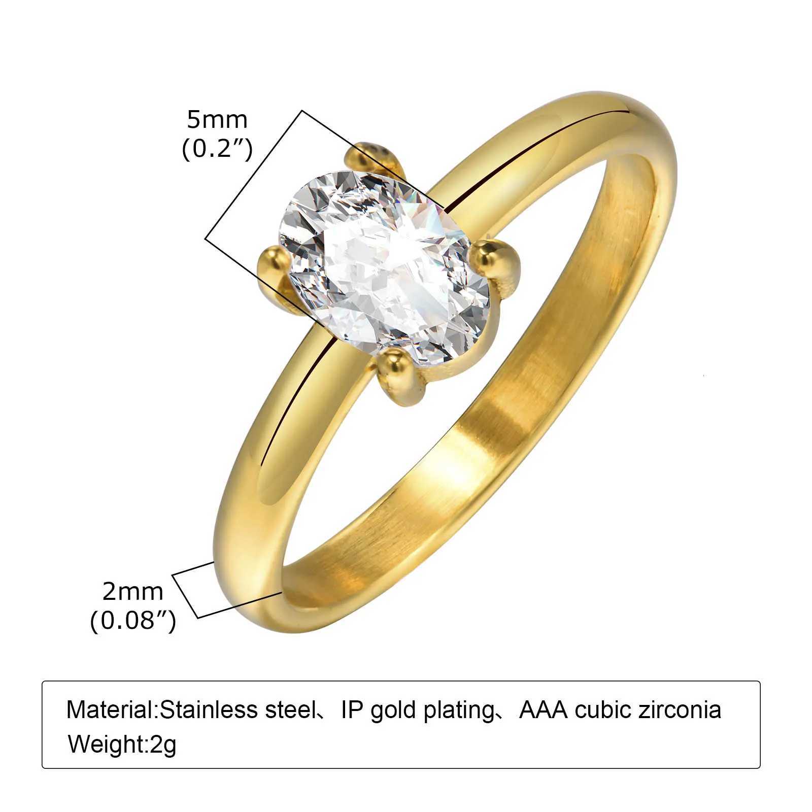 2mm Cubic Zirconia Engagement Ring for Women Eleganet Oval CZ Stone Stainless Steel Wedding Gift H260320 - view 5