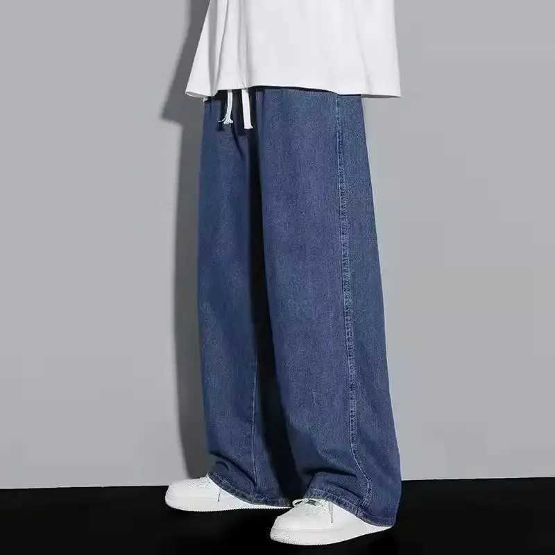 Spring Mens Jeans Baggy Straight Drawstring Elastic Waist Personality Fashion Vintage Denim Pants Streetwear Casual Trousers D2603201