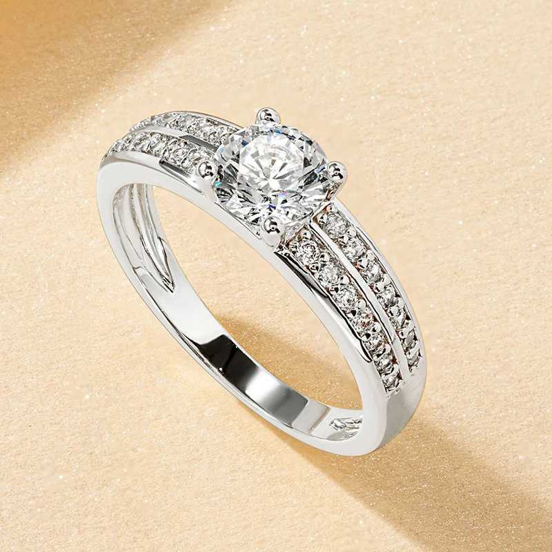 Rrjzz Brilliant 6mm Round CZ Simulated Diamond Wedding Ring 14K Gold-Plated Luxury Engagement Rings for Women Elegant Jewelry H260320 - view 5