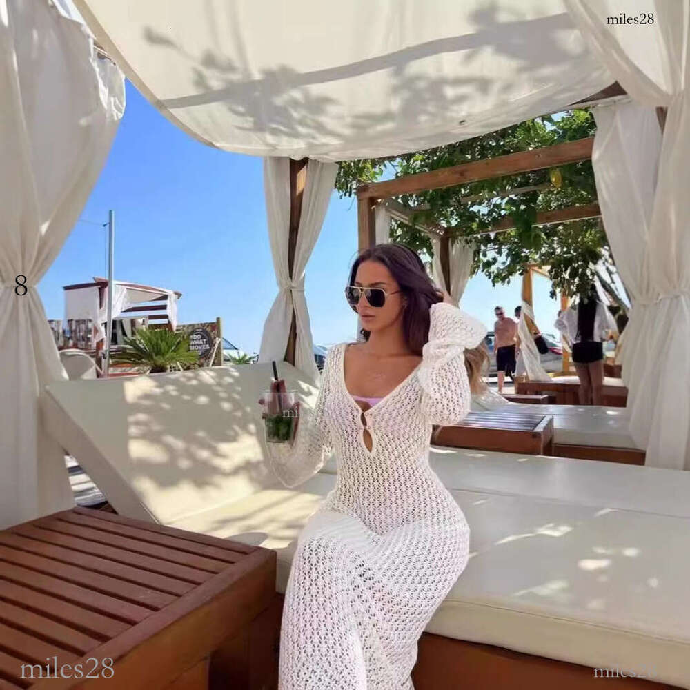 Dress designer dress European and American Cross-Border Hot-Selling Beach Vacation Bikini Cover-Up Hollow Crochet Knitted Lo