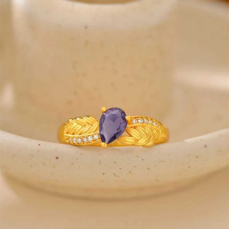 Luxury 24K 9999 Pure Gold real gold Womens Diamond-encrusted Ocean Blue Ring H260320 - view 3