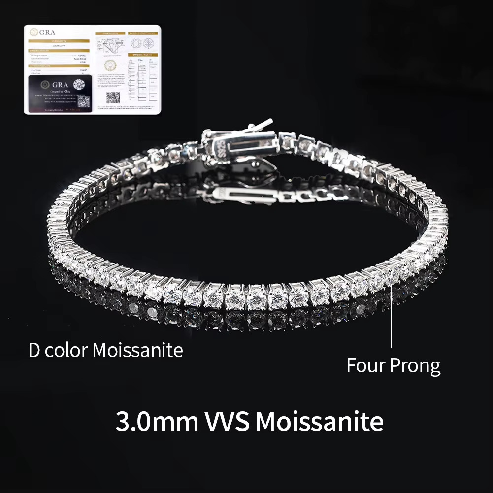 RTS 2 mm to 5 mm VVS Moissanite Tennis Chains Bracelet Fine Jewelry Necklace Silver Moissanite Chains for Men Women