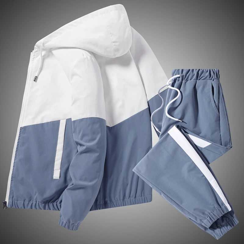 2026 Men Tracksuit Casual Joggers Hooded Sportswear Jackets And Pants 2 Piece Sets Hip Hop Running Sports Suit M260320