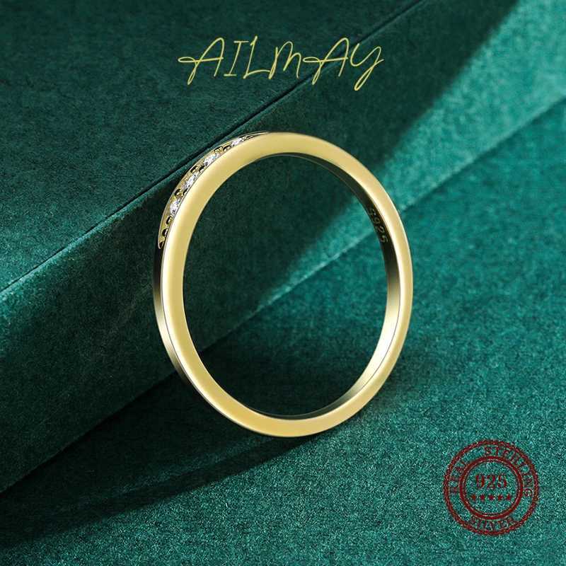Ailmay 925 Sterling Silver Classic Simple AAAAA Level Dazzling Zirconia Finger Rings For Women Wedding Statement Jewelry H260320 - view 4