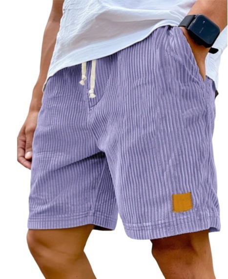 New mens corduroy shorts with embroidered leather label stylish lace-up versatile and casual