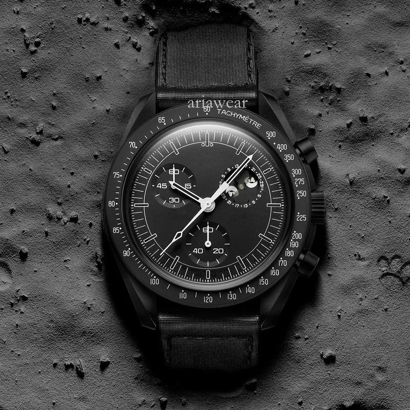 2026 NEW Limited Edition master wristwatchesBioceramic Quartz Chronograph Mens Womens URANUS Watch Mission To Mercury 42mm Black Nylon Luxury MOON Watch 1965 6ab