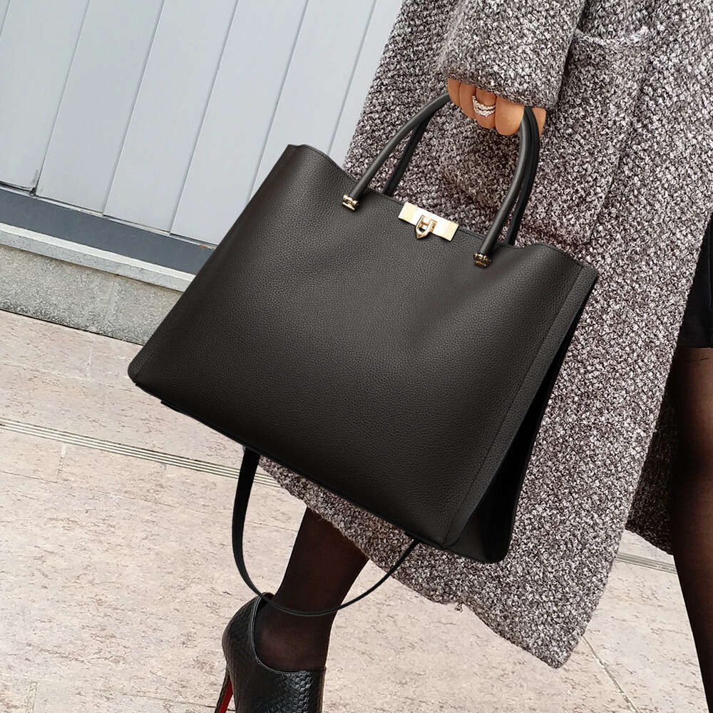 New Luxury Women's Genuine Leather Handbag Elegant Simple Tote Bag Large Capacity Shoulder Hobo Bag Soft Cowhide For Daily Commute & Work SENYY