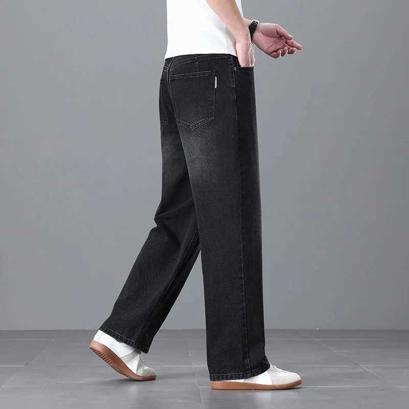 2026 New Korean Mens Casual Long Jeans Classic Man Loose Straight Denim Wide-leg Pants Solid Color Light Blue BlackGrey D260320