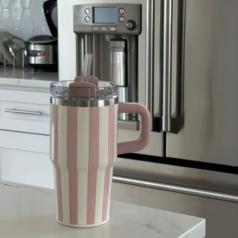 20oz Thermal Water Bottle With Handle and Straw Drinkware Cold Stainless Steel Thermos Portable Car Coffee Cups Thermal Mug 260319