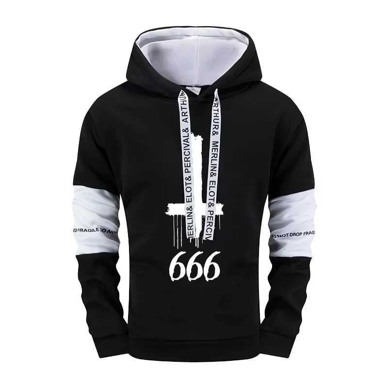 Mens Hooded Sweatshirts Sweatpants Satan Inverted Cross Hoodies Streetwear Male Autumn Winter Daily Casual Sports Jogging Suit M260320