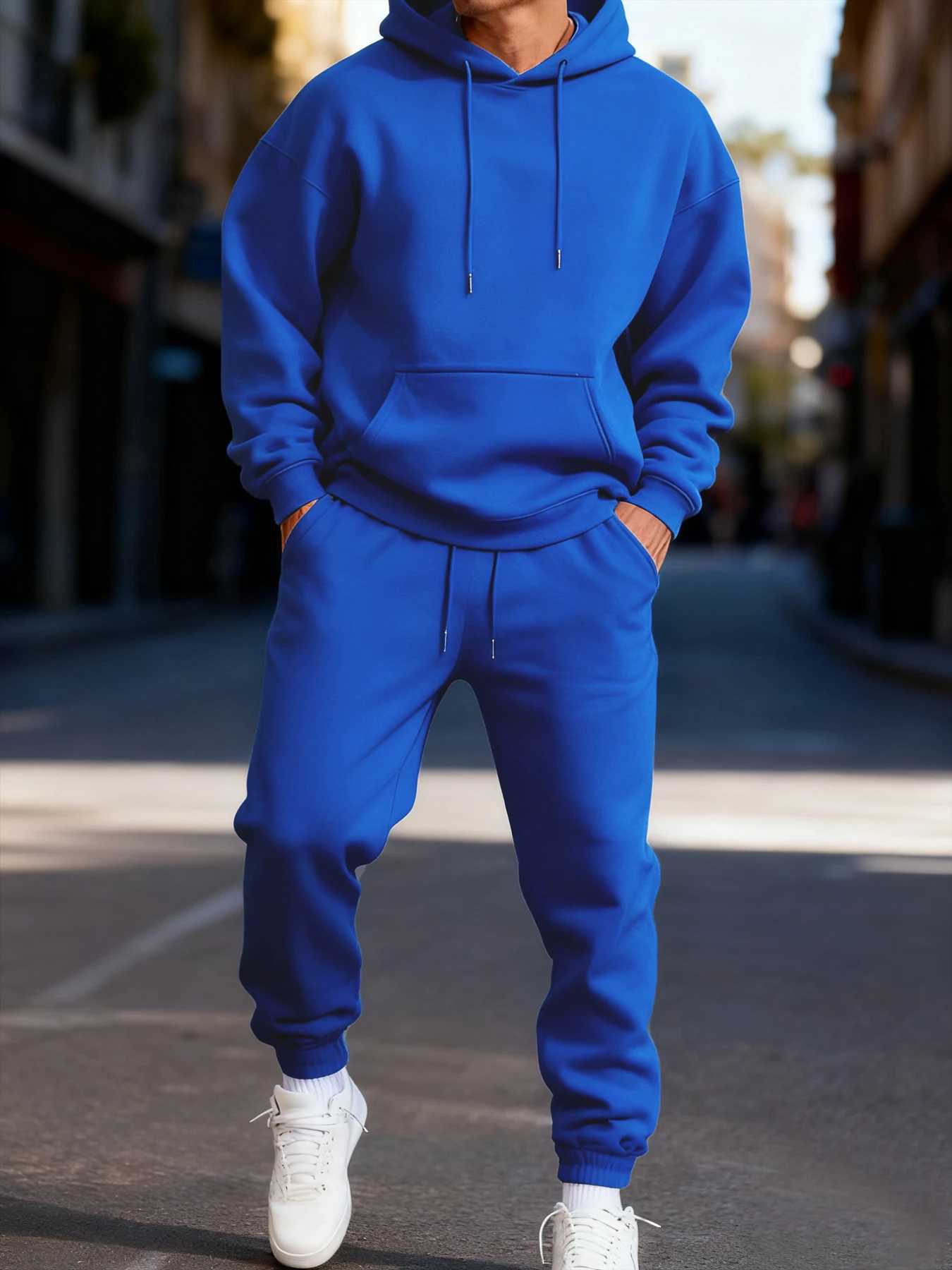 Mans Hoodie Set Winter Solid Color Two Pices Sets Long-Length Street Clothes Casual Sports Sweatpant Hoody Unisex Fashion Suit M260320
