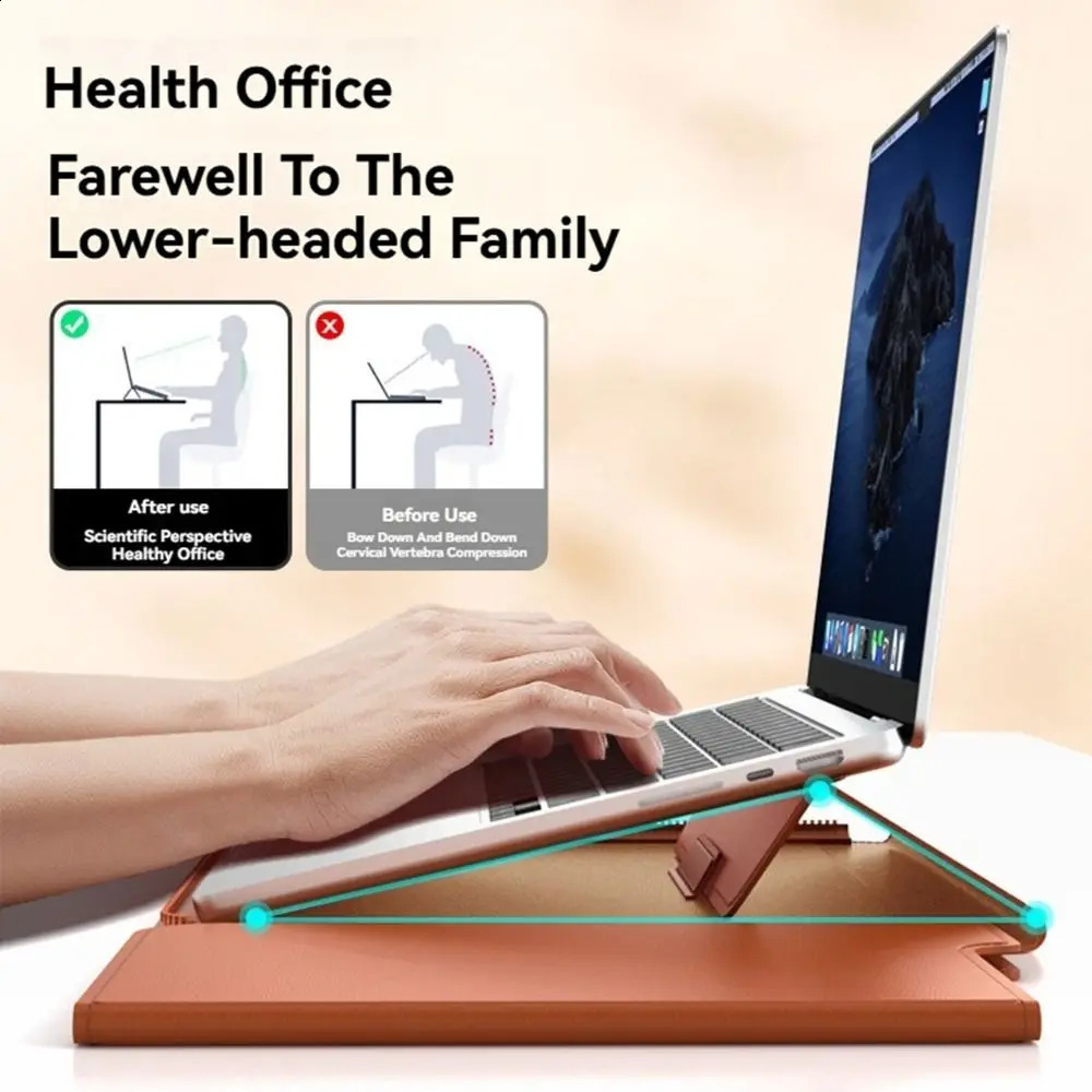 13-14/15-16 Inch Laptop Sleeve Holder Automatic Closing Multifunction Carrying Pouch with Stand Leather for Macbook Air 260317 - view 5