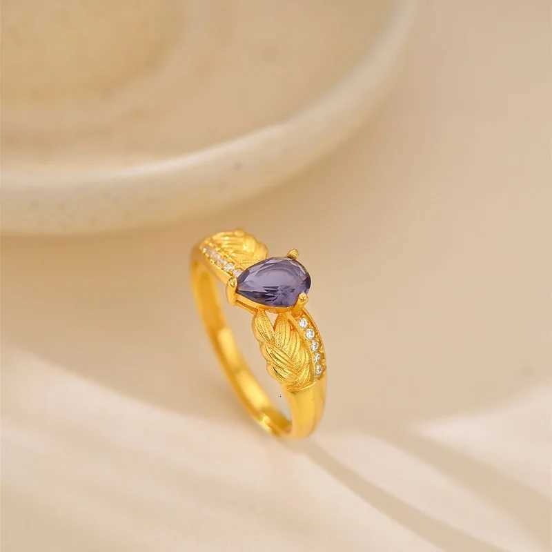 Luxury 24K 9999 Pure Gold real gold Womens Diamond-encrusted Ocean Blue Ring H260320 - view 4