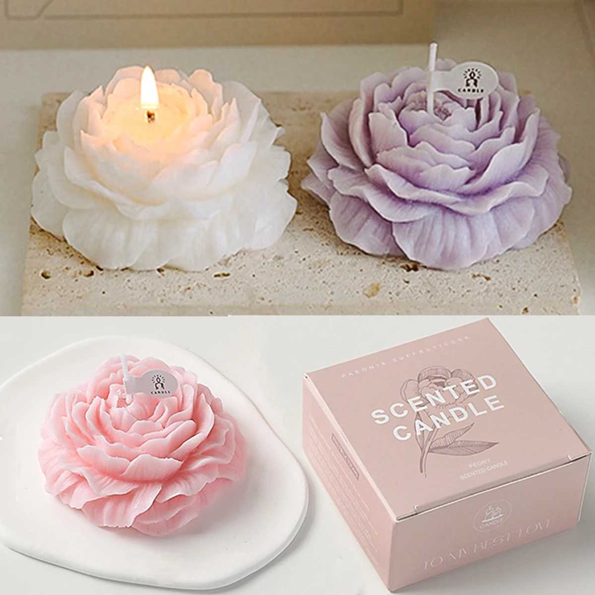 3D Peony Aromatic Candle Creative Flower Shape Aromatherapy Wedding Decor Gifts Box Valentines Day Scented Souvenir Ornament H260319