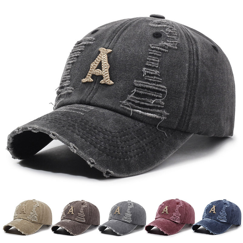 Washed Distressed Embroidered Frayed Edge Versatile Baseball Cap, Trendy Casual Outdoor Unisex Soft Top Hat Outdoor Sports Fashion Selection Versatile