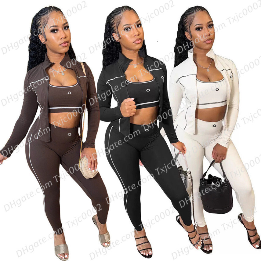 Spring Summer Designer Tracksuits Women Casual Sports Yoga Three Piece Set Sleeveless Tank Top Long Sleeve Jacket Slim Trousers Outfits 3 Colours