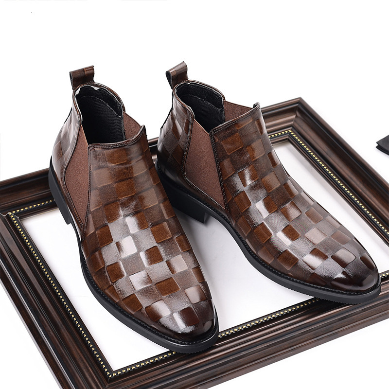 Designer Men's Shoes Chelsea Boots British Style Fashion Pointed Retro Casual High Top Leather Shoes Trendy