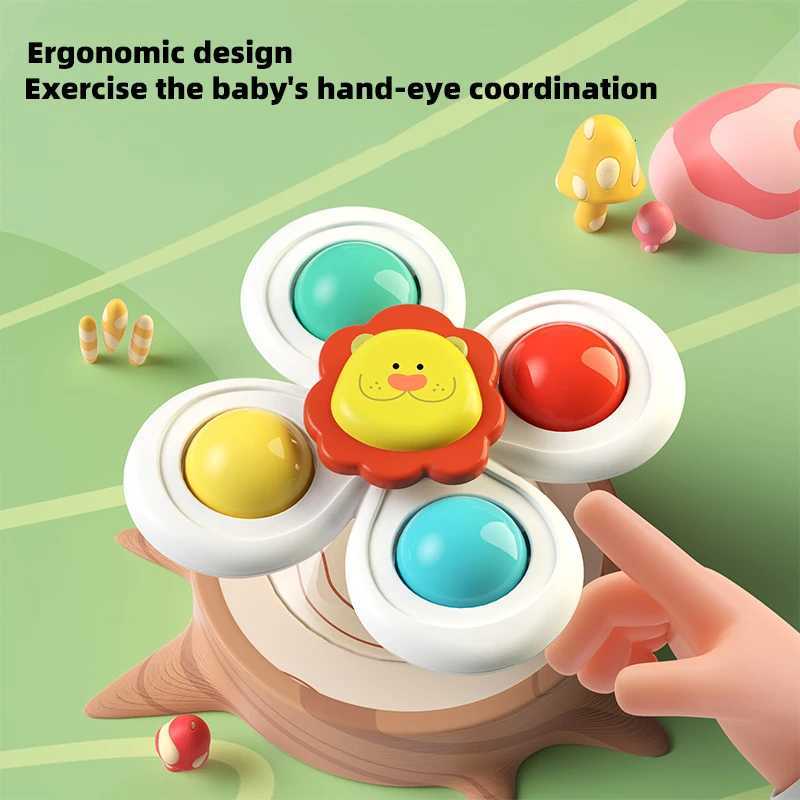 3PC Set Suction Cup Spinning Cartoon Animal Spinner Toys For Kids Window High Chair Tray Bath Table Travel for Children Gift Y260319