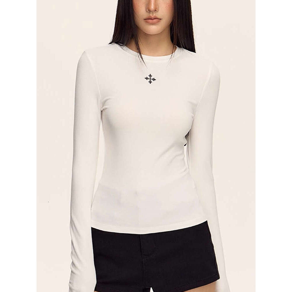 Spring And Autumn New Niche Cross Flower Pattern Design Simple Versatile Slim Fit Slimming Hot Girl Long Sleeve Top Base Shirt Luanyun