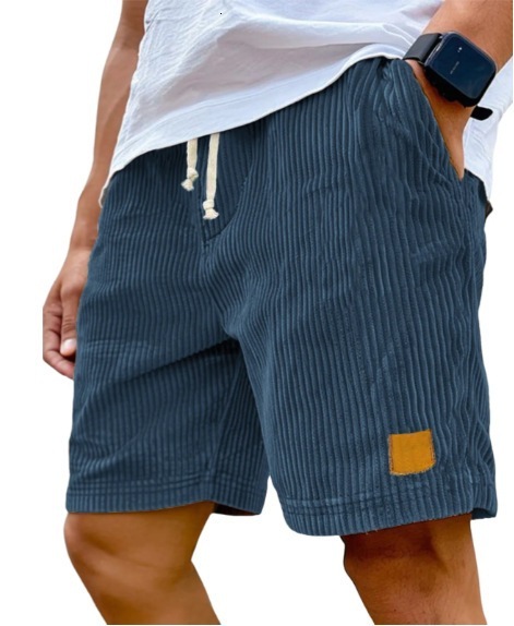 New mens corduroy shorts with embroidered leather label stylish lace-up versatile and casual