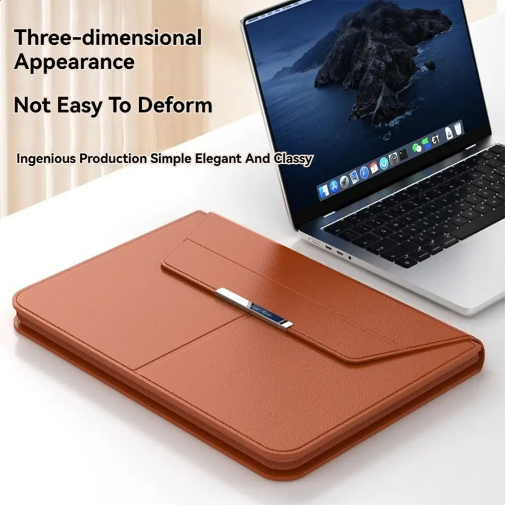 13-14/15-16 Inch Laptop Sleeve Holder Automatic Closing Multifunction Carrying Pouch with Stand Leather for Macbook Air 260317