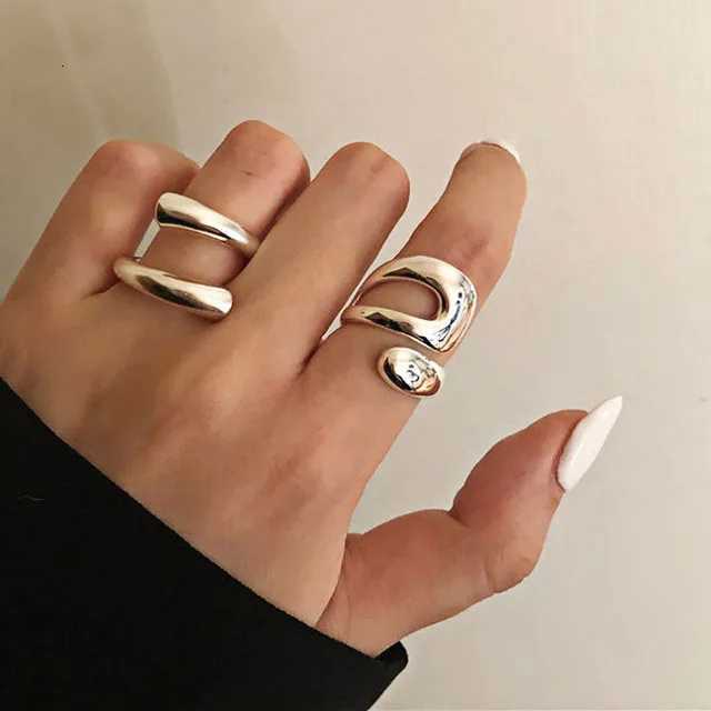 925 Sterling Silver Open Ring for Women INS Minimalist Irregular Wave Pattern Gold Color Jewelry Bijoux BirtHDay H260320 - view 4