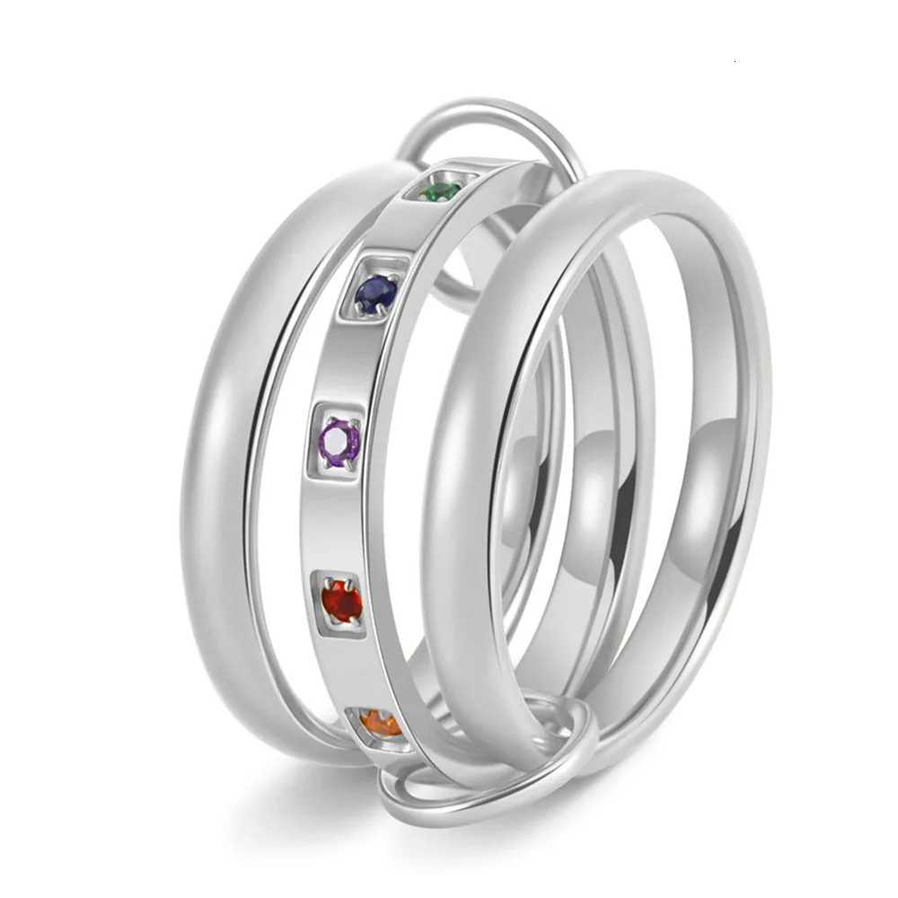 Premium diamond-set triple ring titanium steel womens stacked plain ring 18K gold temperament ring interlocking rin H260320 - view 7