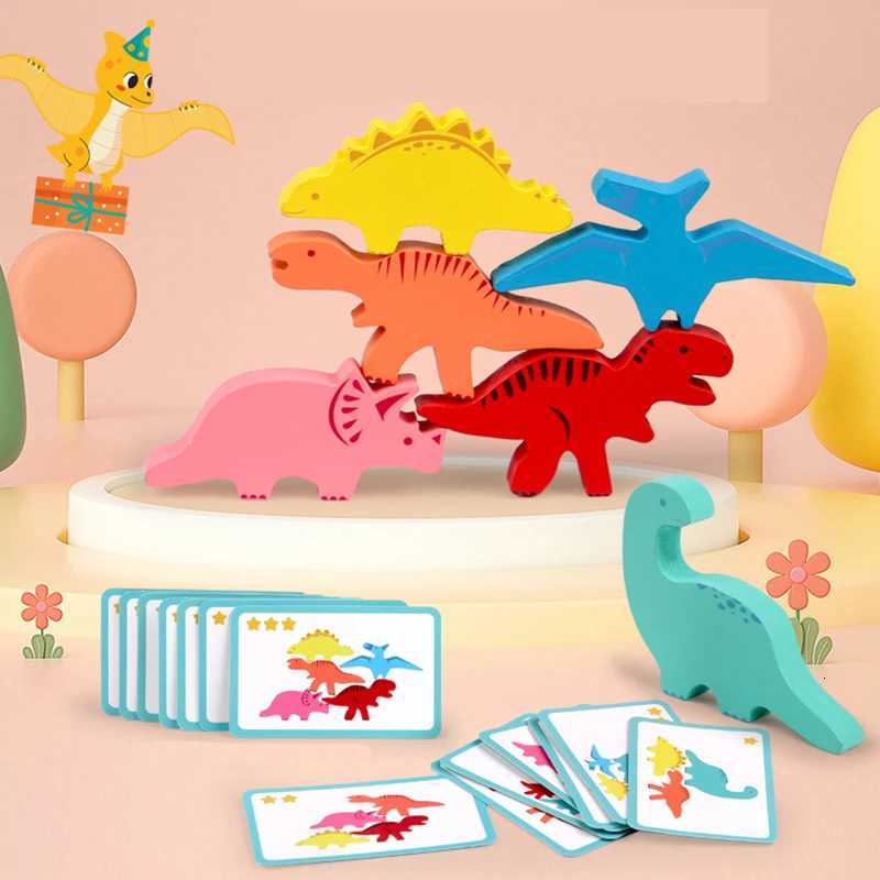 Wooden Dinosaur Stacking High Toy Color Animal Stacking Block Balance Game Educational Toys Fine Motor Training For Children Y260319