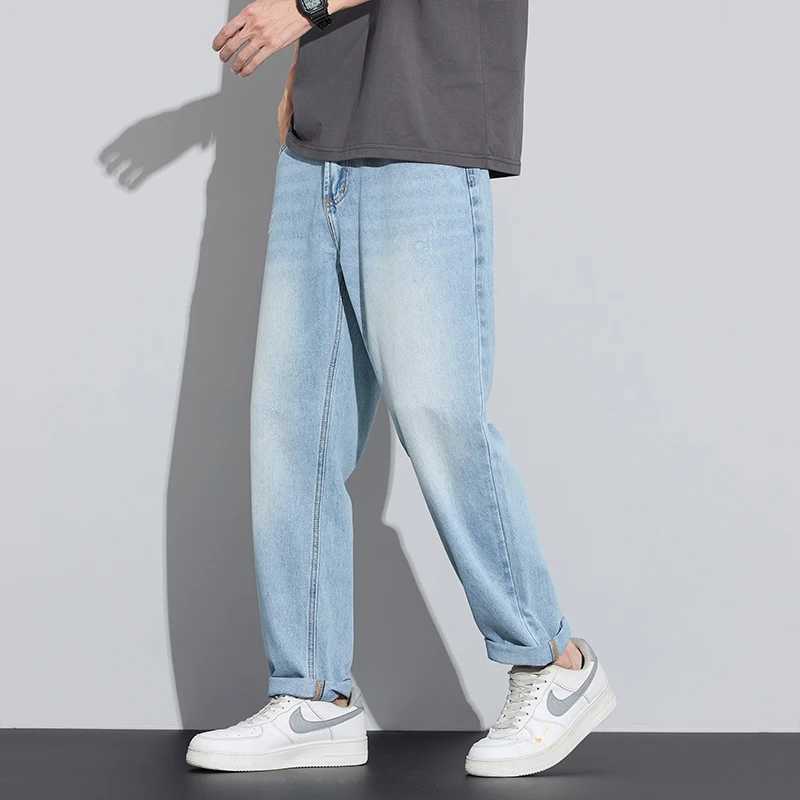 Summer breathable lightweight mens casual fashion slim fit jeans with elastic straight tube breathable soft denim pants light D260320