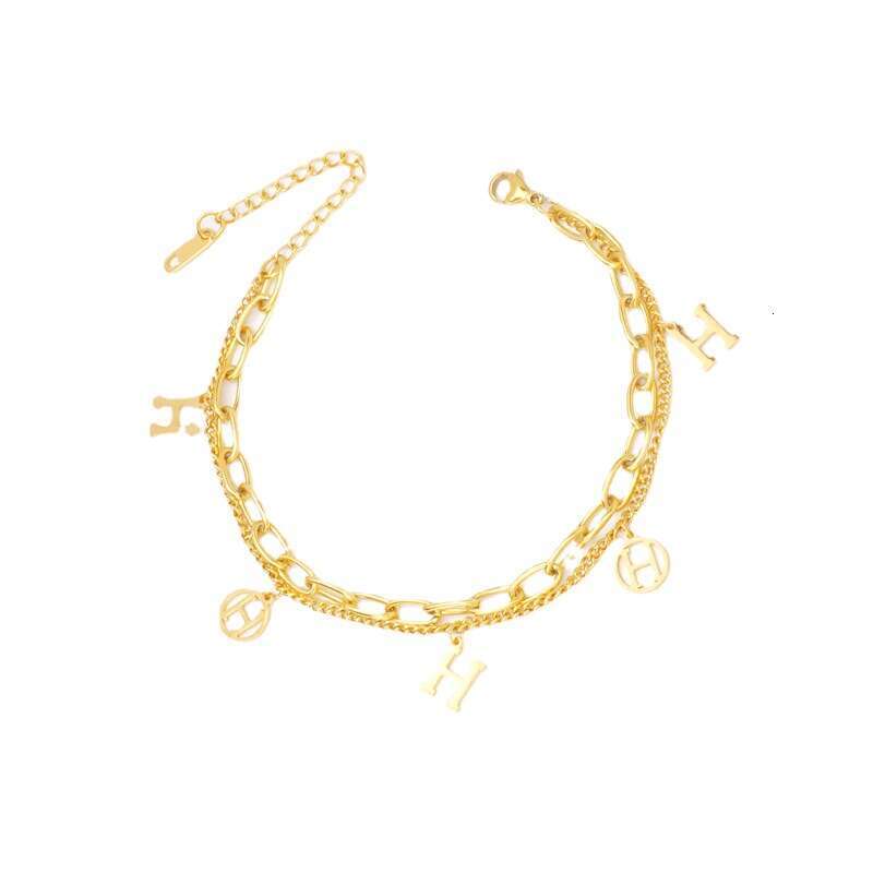 Europan Amrican Cross-Bordr Fashion Titanium Stl Braclt For Womn, Doubl-Layr Chain With H Lttr, Light Luxury And Trndy Hand Accssory, Dos Not