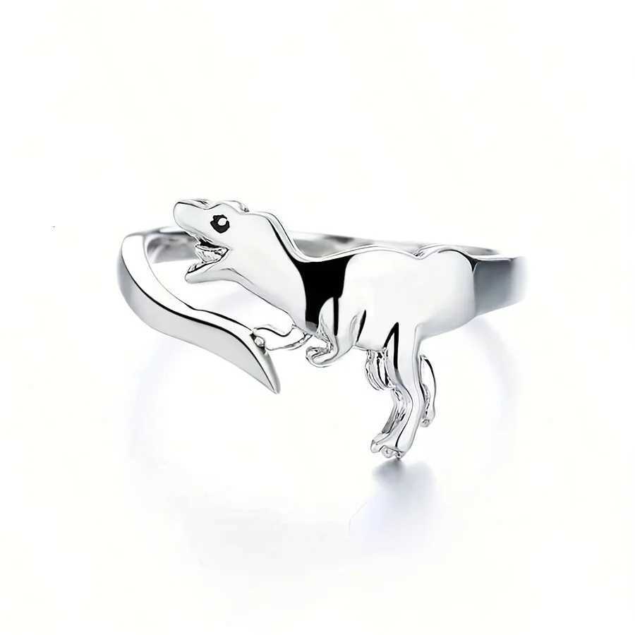 Retro style womens adjustable dinosaur ring - unique Jurassic design simple yet elegant style silver finish comfortable H260320 - view 5