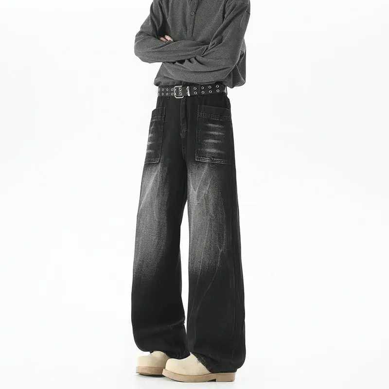 Mens Baggy Soft Casual Pants Gray Autumn Fashion Versatile Comfortable Stretch Straight Leg Jeans Male High Street Retro Jeans D260320