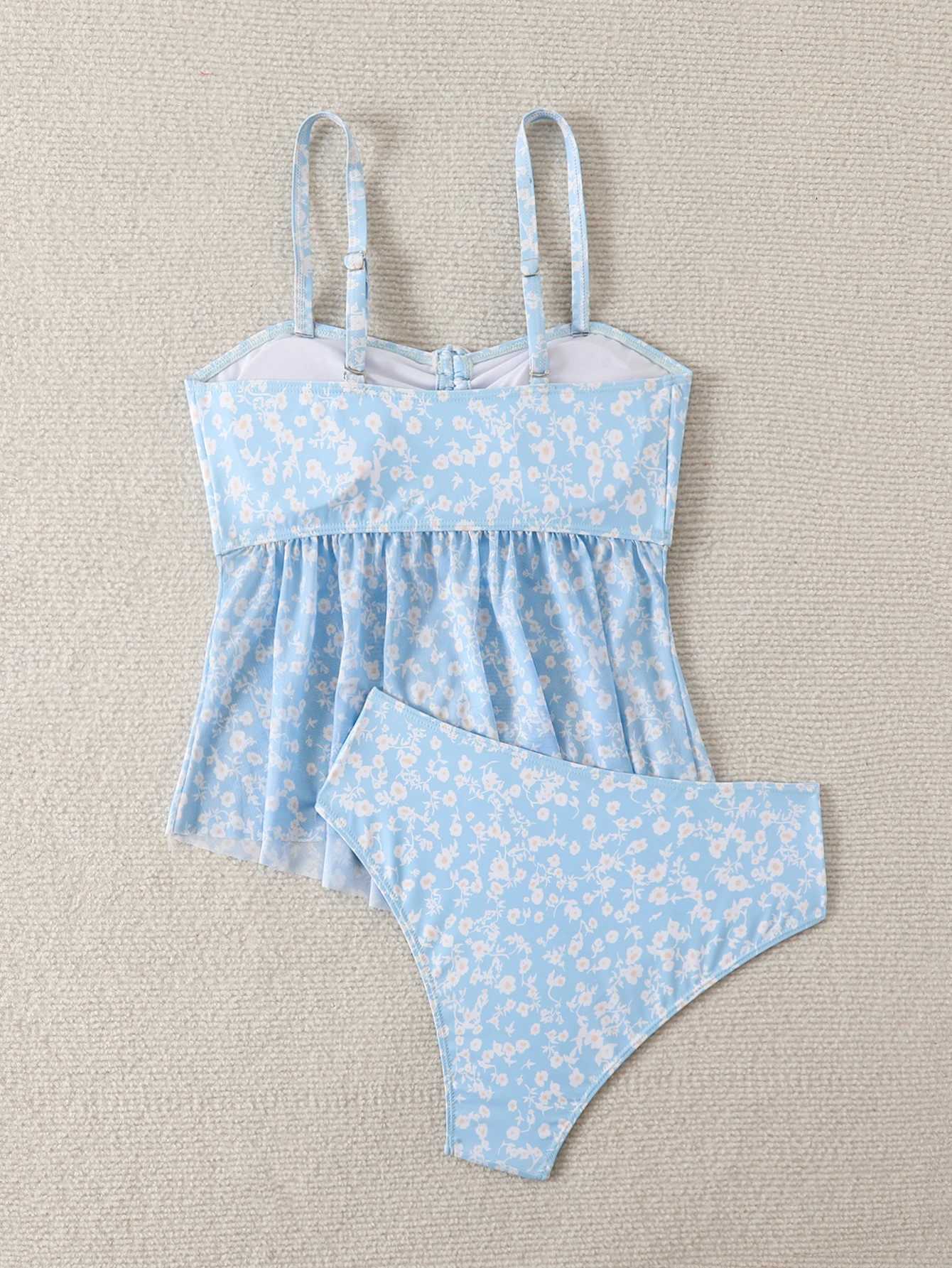 2026 Ruffle Tankini Two Pieces Strappy Swimsuit Women Drawstring Swimwear Female Bathers Bathing Swimming Swim Suit Beachwear M260321