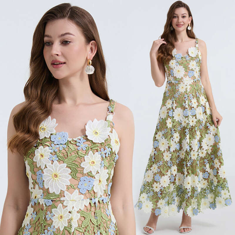 European and American sexy dress 2026 summer new designer water-soluble flower hollow splicing fashionable women's k30 suspender skirt