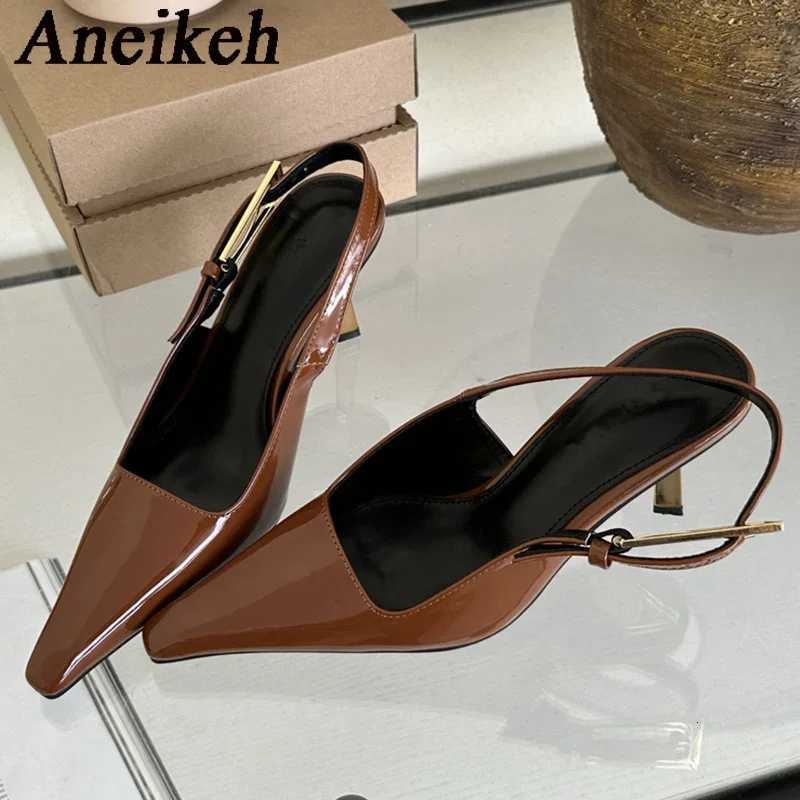 Aneikeh 2025 Summer New Band Women Pumps Shoes Fashion Shallow Slip On Slingback Sandals Thin High Heel Dress Sexy Pumps Shoes C260321