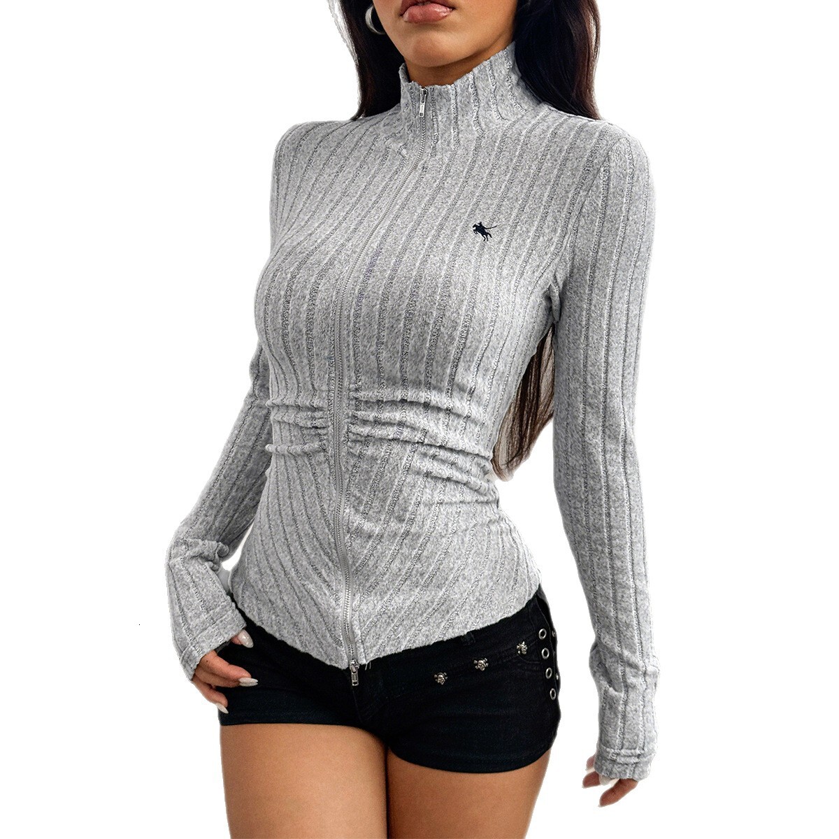Luxury Brand Designer Clothes European And American Y2k Hot Girl Slim-Fit Long-Sleeve Shirt Top Women's Clothing 2025 Autumn Winter Foreign Trade