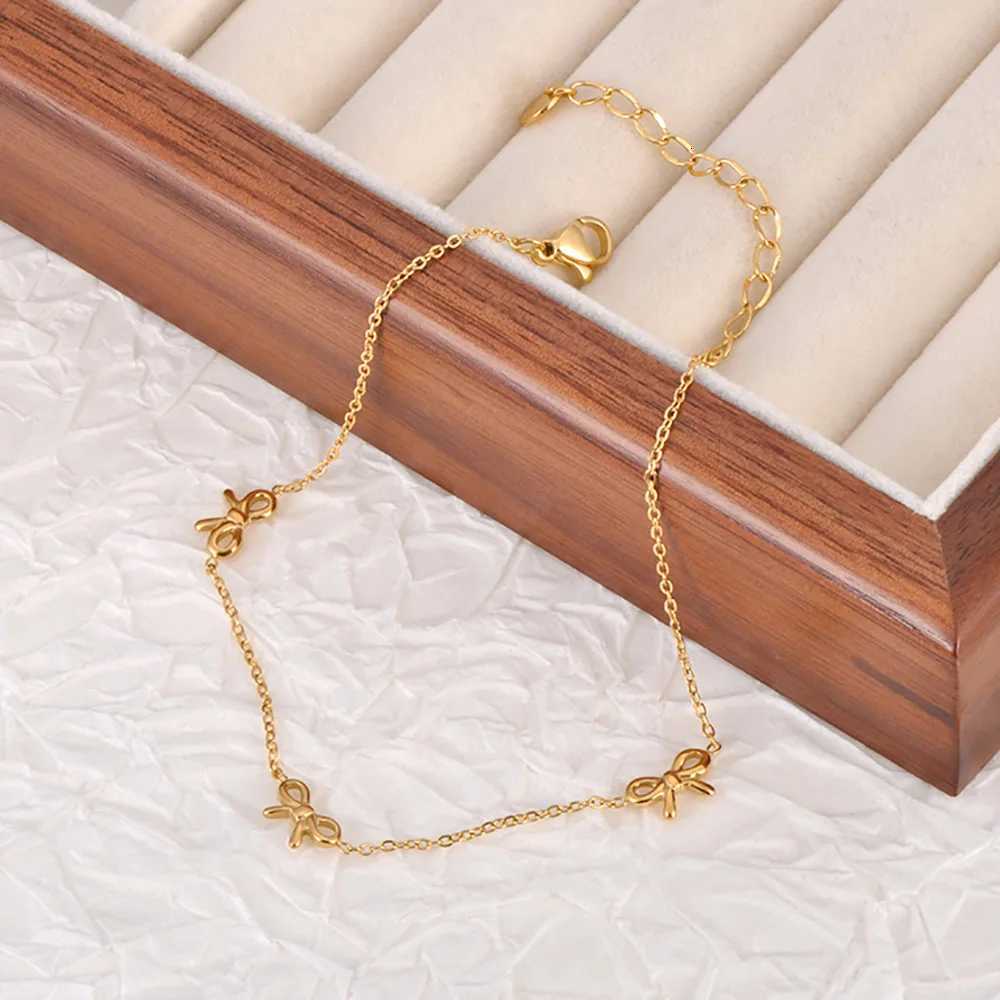 Lokaer 18K Gold Plated Stainless Steel Bowknot Charm Anklets For Women Trendy Bohemia Beach Party Chain Anklet Jewelry A24020 H260321 - view 6